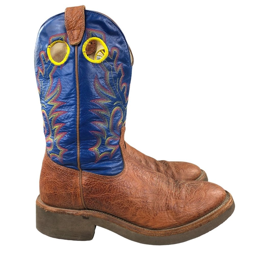 BOULET Men's 11.5 E Brown Blue Leather Embroidered Western Cowboy Boots Canada